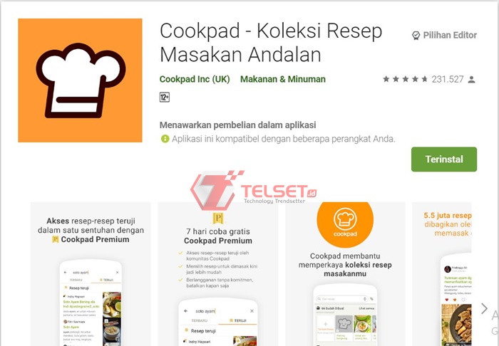 Daftar resep populer di Cookpad dalam tampilan aplikasi